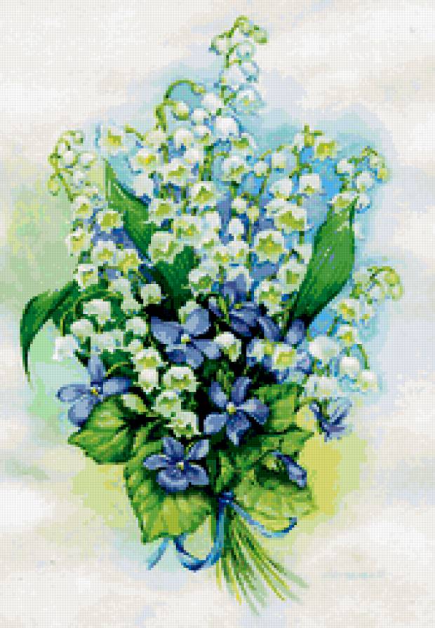 весенний букет - букет, ландыши, цветы, фиалки, весна - предпросмотр