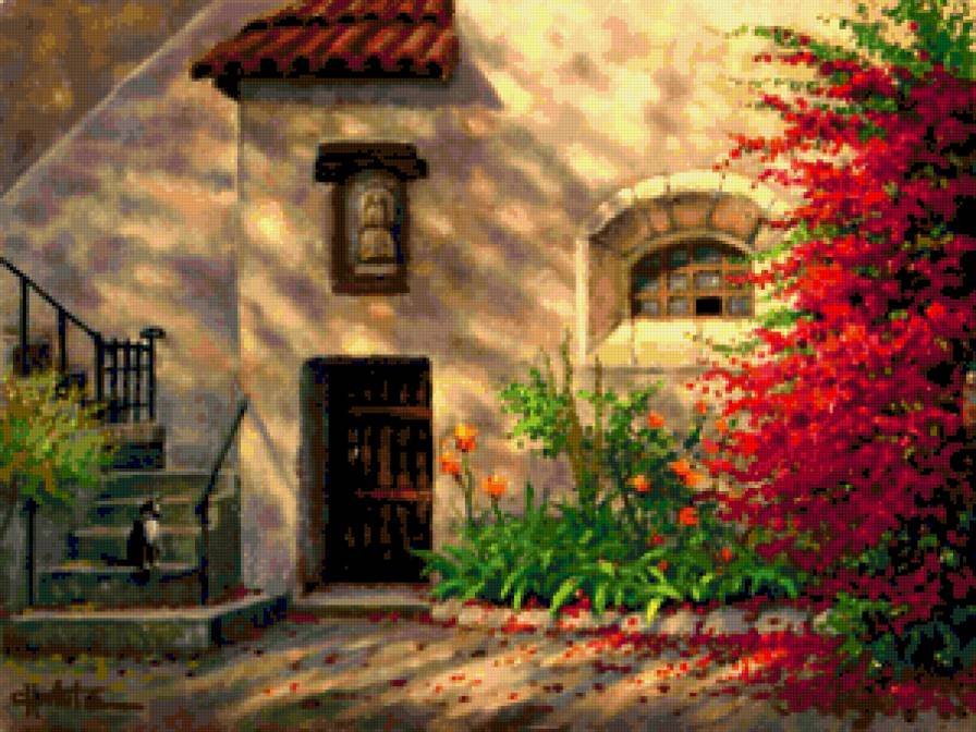 Приусадебный двор. - цветы, пейзаж, дома, двор - предпросмотр