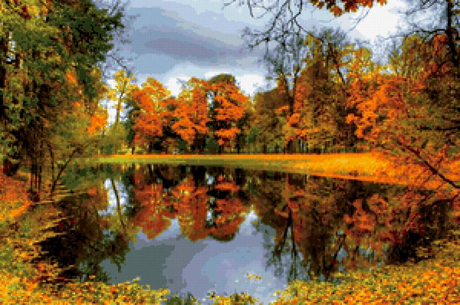 осень - озеро, отражение, лес, осень, деревья - предпросмотр
