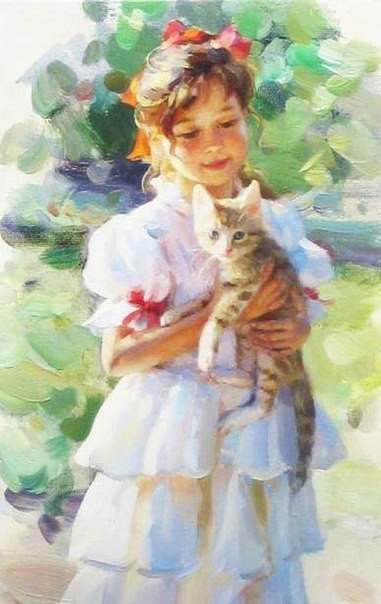 Девочка с котенком - дети, детская - оригинал