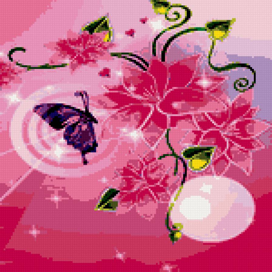 Красные цветы. - цветы, просто, бабочка, абстракция, подушка, узор - предпросмотр