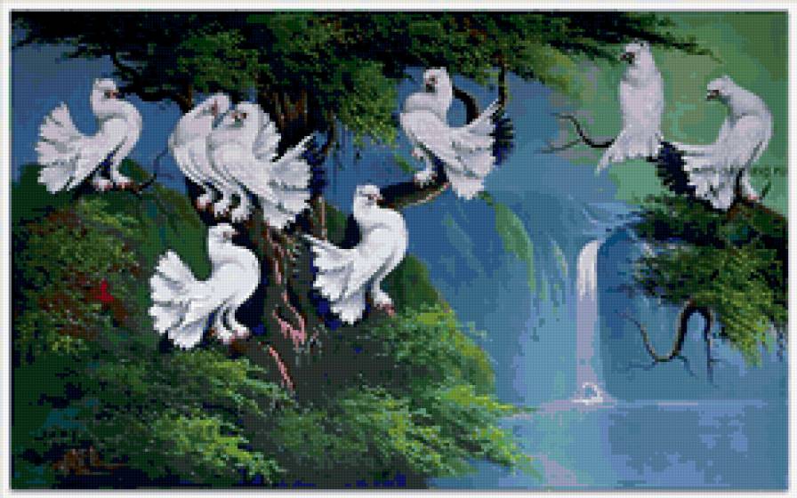 серия "птицы" - птицы.голуби.цветы.водопав - предпросмотр