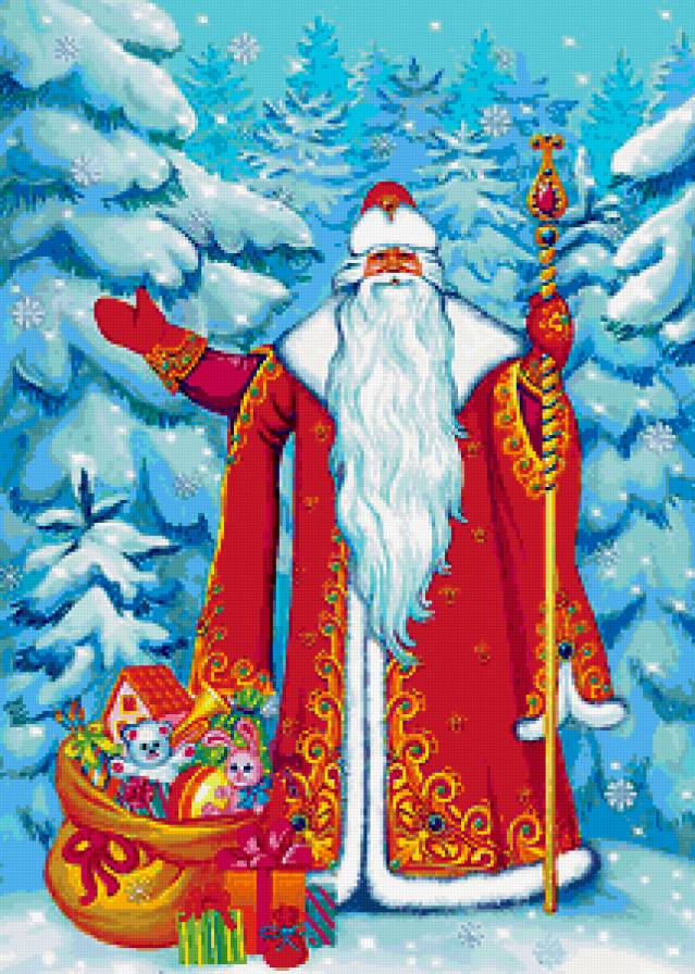Дед Мороз - дед мороз, зайчики, елочки, подарки, мешок - предпросмотр