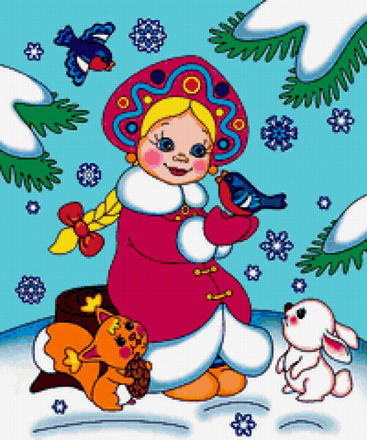 Снегурочка - зайчик, птички, белочка, снегурочка - предпросмотр