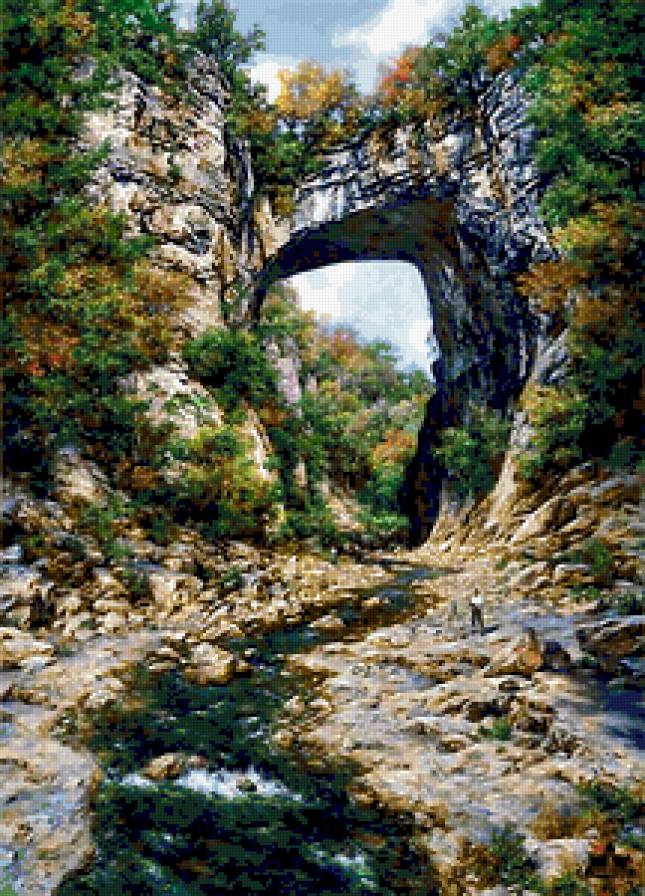 Горный пейзаж - горы, пейзаж, горная река, арка - предпросмотр