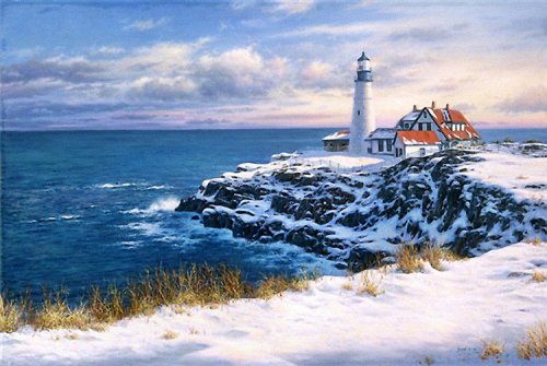 Маяк - маяк, пейзаж, зима, море - оригинал