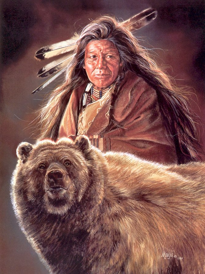 Старый индеец - индеец, мужчина, медведь - оригинал