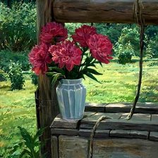 Схема вышивки «пионы в вазе»