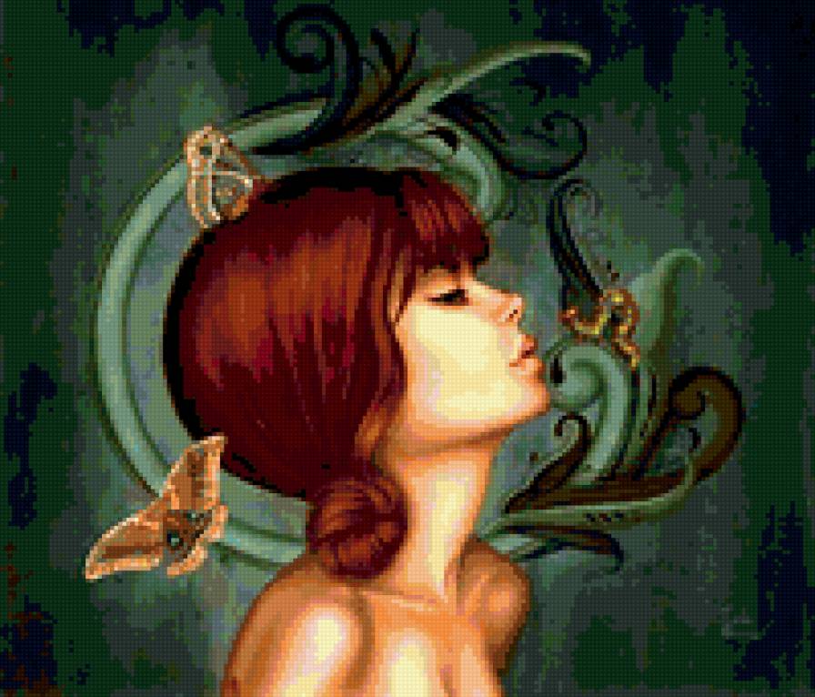 Девушка - девушка, бабочки, профиль - предпросмотр