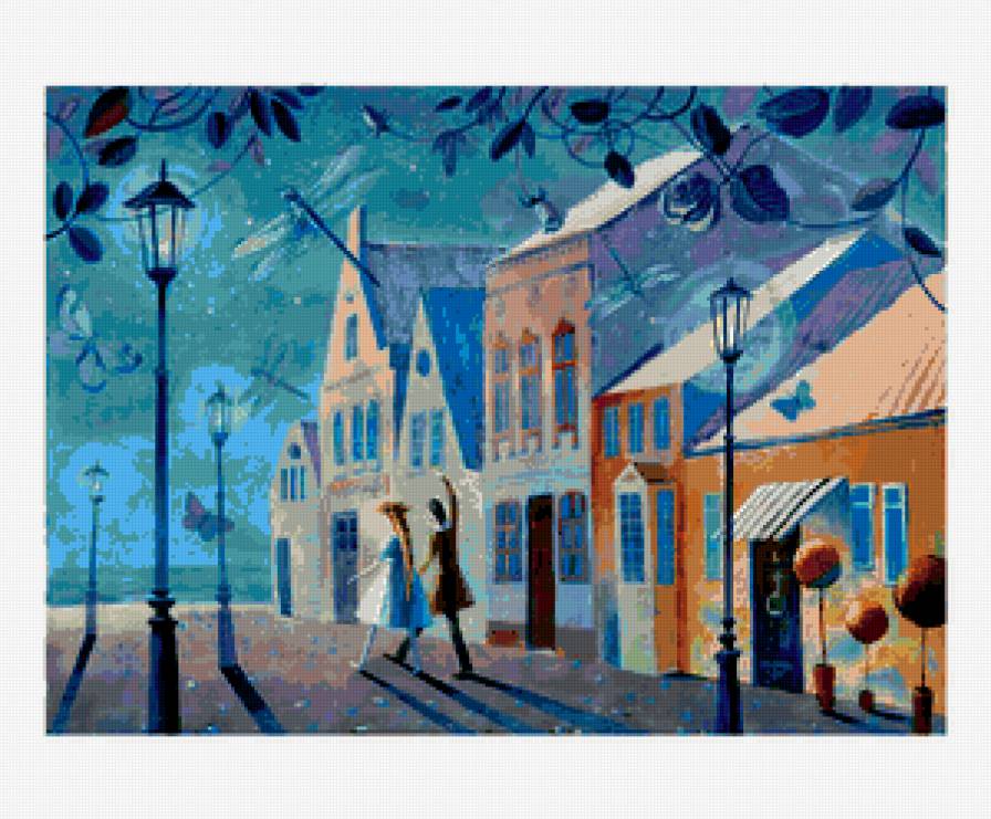 Теплый вечер - фонари, бабочки, стрекозы, вечер - предпросмотр