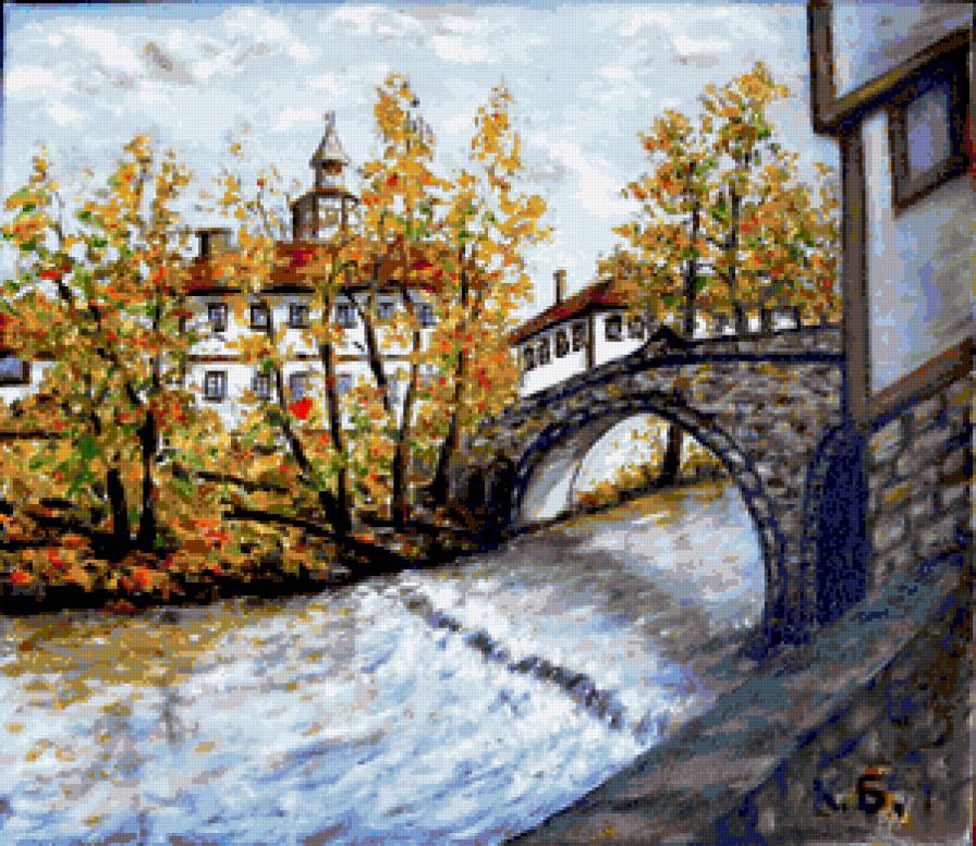 Пейзаж город Трявна - пейзаж, город, старинный, река, природа - предпросмотр