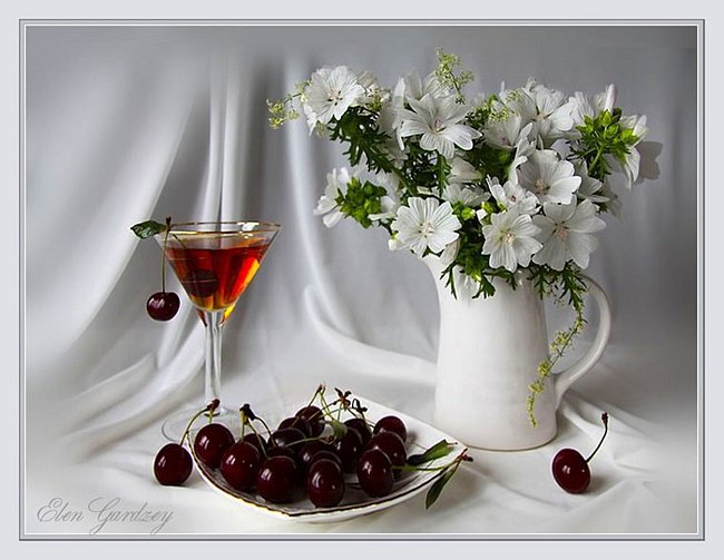 Натюрморт - фрукты, натюрморт, цветы - оригинал