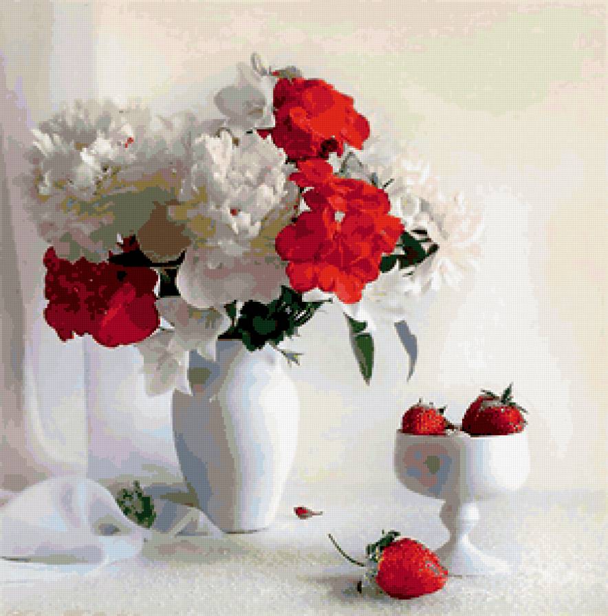 Натюрморт - натюрморт, цветы, фрукты - предпросмотр