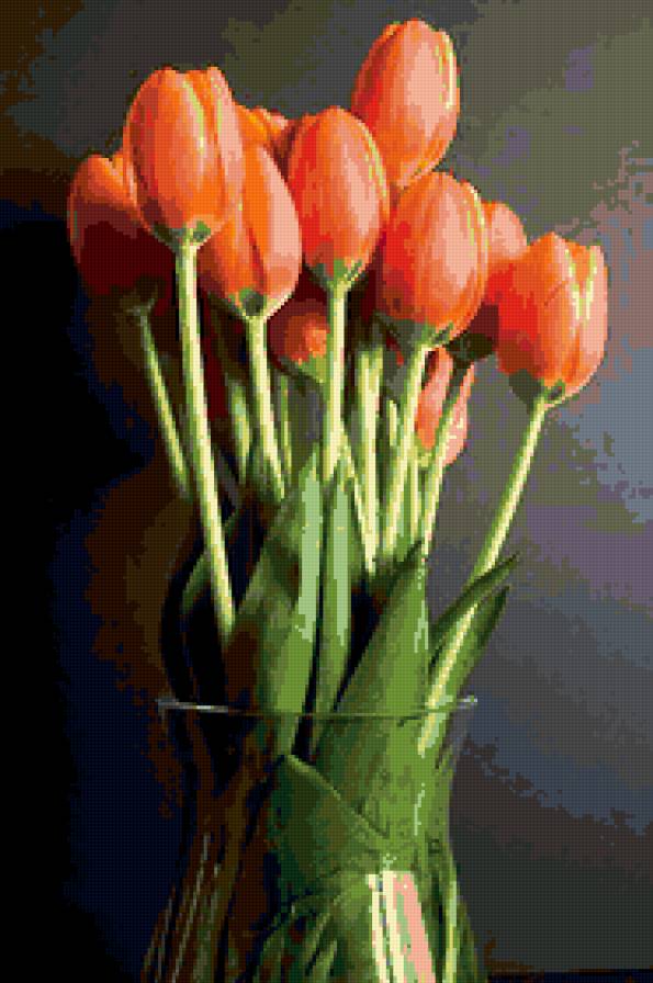 тюльпаны в вазе - букет, ваза, цветы, тюльпаны - предпросмотр