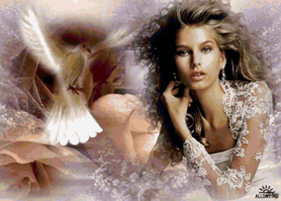 девушка и голубь - красота - предпросмотр