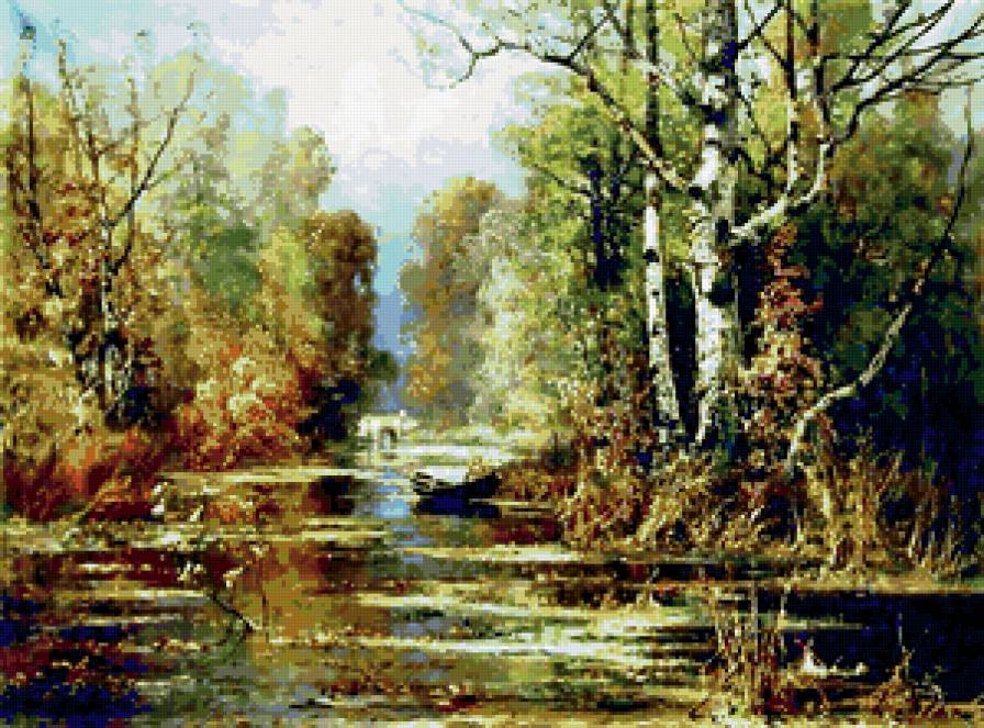 пейзаж - пейзаж, деревья, отражение, река - предпросмотр