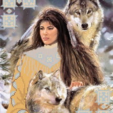 Оригинал схемы вышивки «Девушка с волками» (№344926)