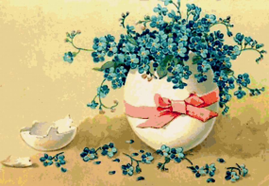 Пасхальная - праздник, яйцо, цветы, яичко, пасха, винтаж, незабудки - предпросмотр