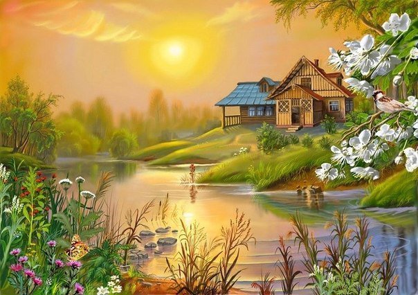 Дом у реки - природа - оригинал