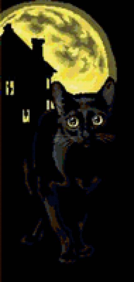 Полнолуние - черный кот, животные, луна - предпросмотр