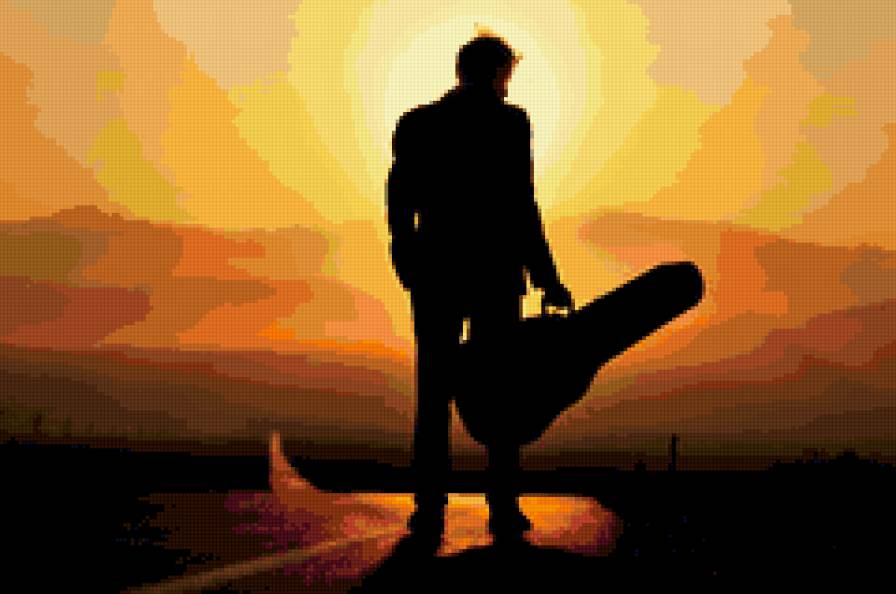 путник - путь, гитара, человек, музыкант, мужчина, дорога - предпросмотр