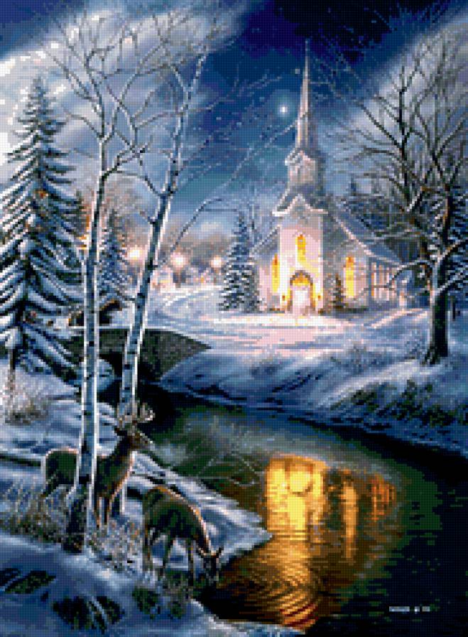 Рождественская ночь - рождество, олени, ночь - предпросмотр