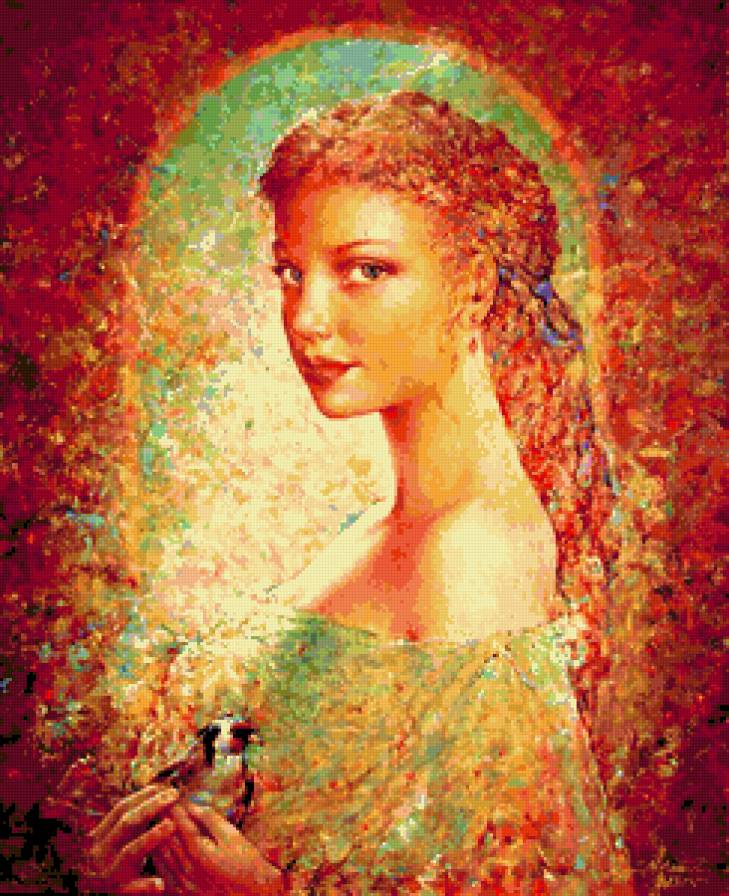 Девушка с птичкой - портрет - предпросмотр