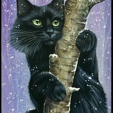 Схема вышивки «Черный кот на дереве»