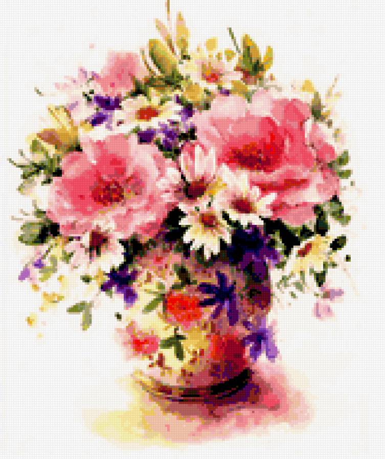 акварель - шиповник, полевые, ваза, цветы - предпросмотр