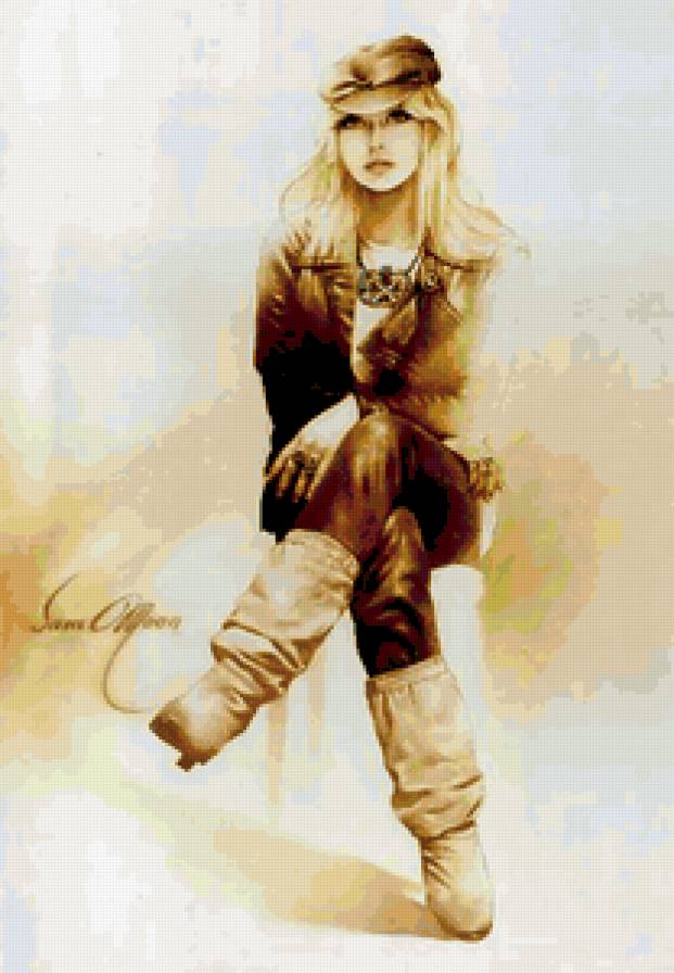 в кепке - девушка, монохром - предпросмотр