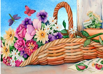 Букет - сад, цветы, бабочка, цветы и бабочки, ромашки, розы, весна, роза - оригинал