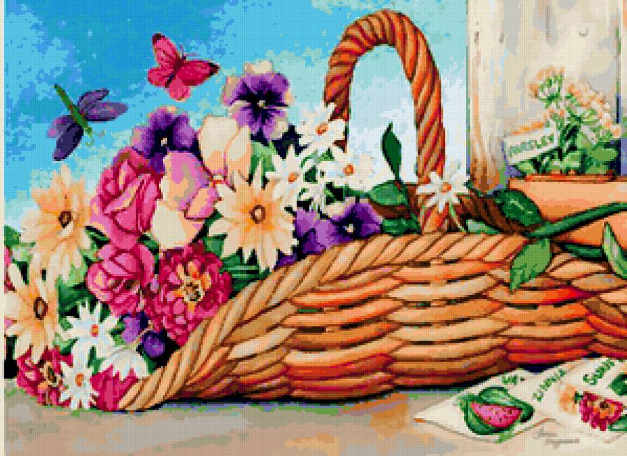 Букет - роза, розы, весна, цветы и бабочки, сад, ромашки, бабочка, цветы - предпросмотр