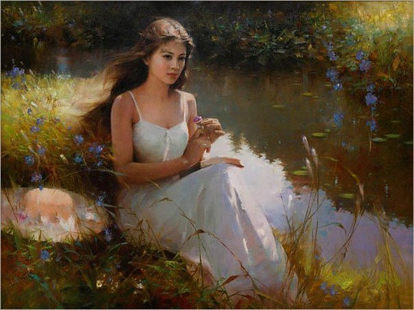 у ручья - ручей, девушка, вода, лес - оригинал