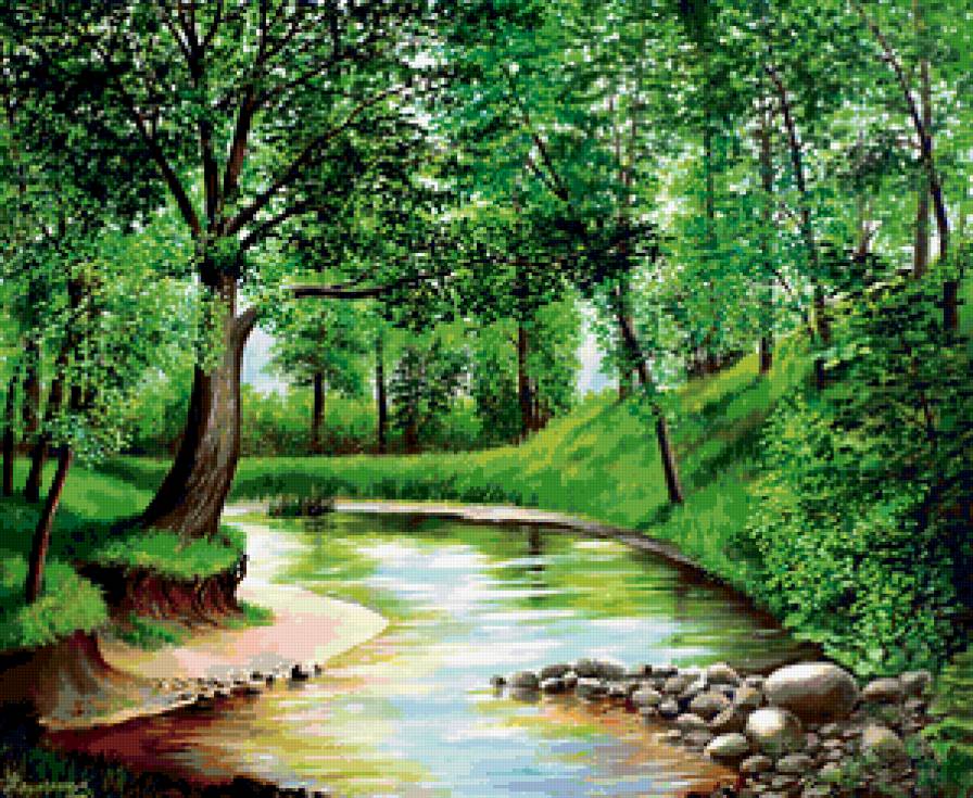 летний пейзаж - деревья, вода, природа, лето, река - предпросмотр