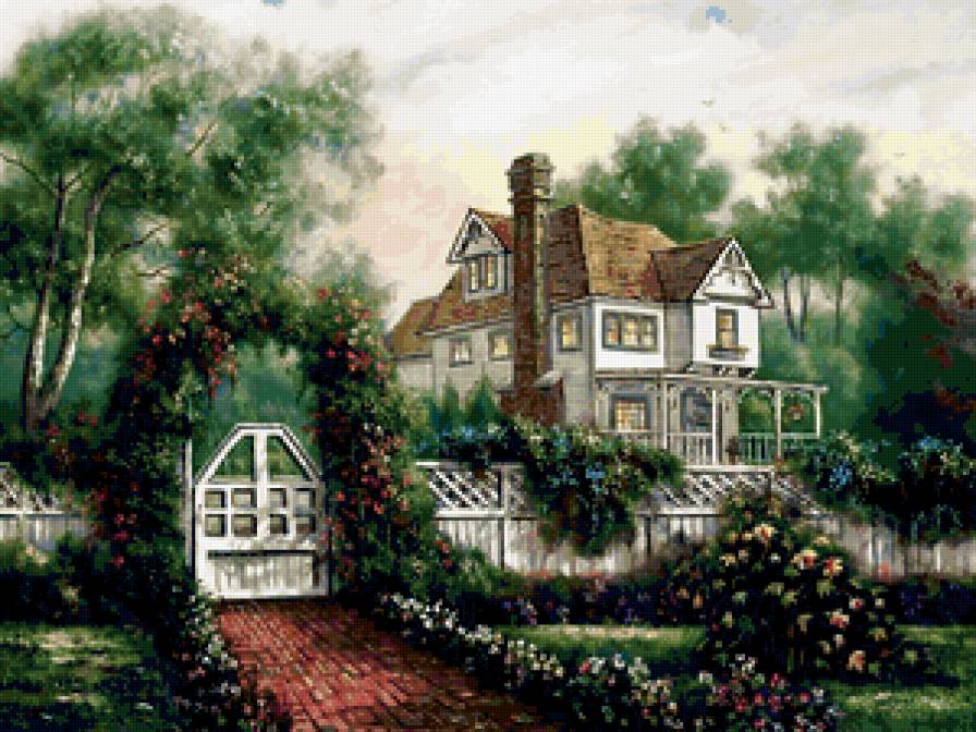 загородная усадьба - природа, дом, деревья, лето - предпросмотр