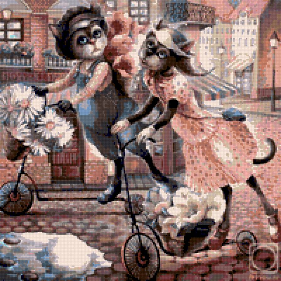 Коты на самокатах - улица, город, самокат, коты, цветы - предпросмотр