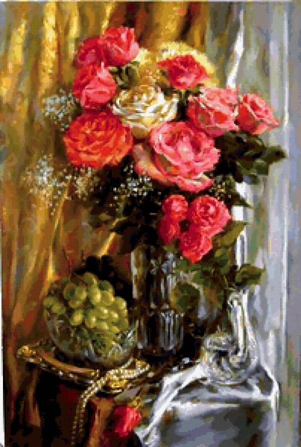 Картина Екатерины Калиновской 10 - живопись, розы, виноград, цветы, букет, картина - предпросмотр