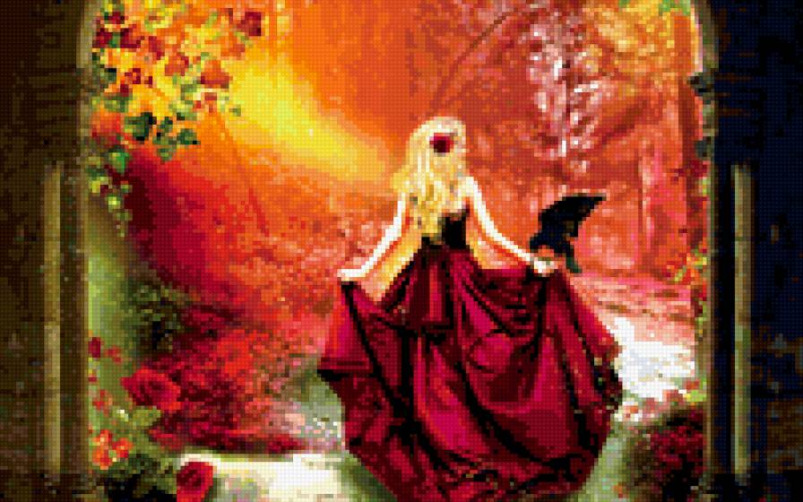 Буйство красок - цветы, ворон, девушка, пирирода - предпросмотр