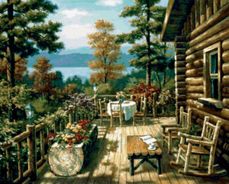 картина - пейзаж, лето, домик, природа - предпросмотр