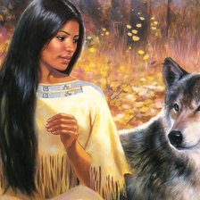 Схема вышивки «Индианка с волком»