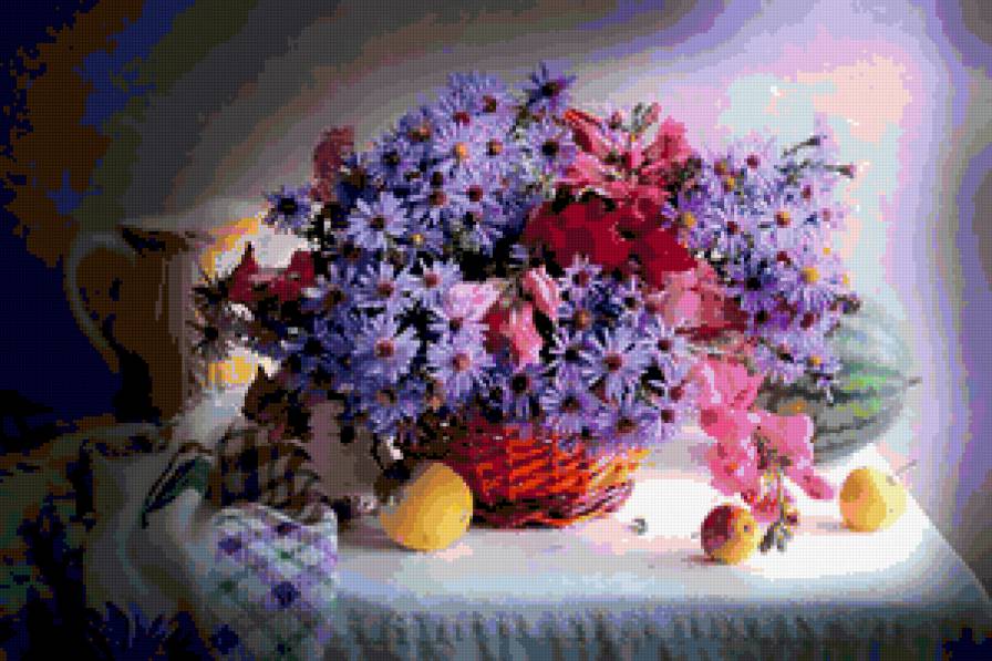 №349826 - цветы, букет, натюрморт, фрукты - предпросмотр