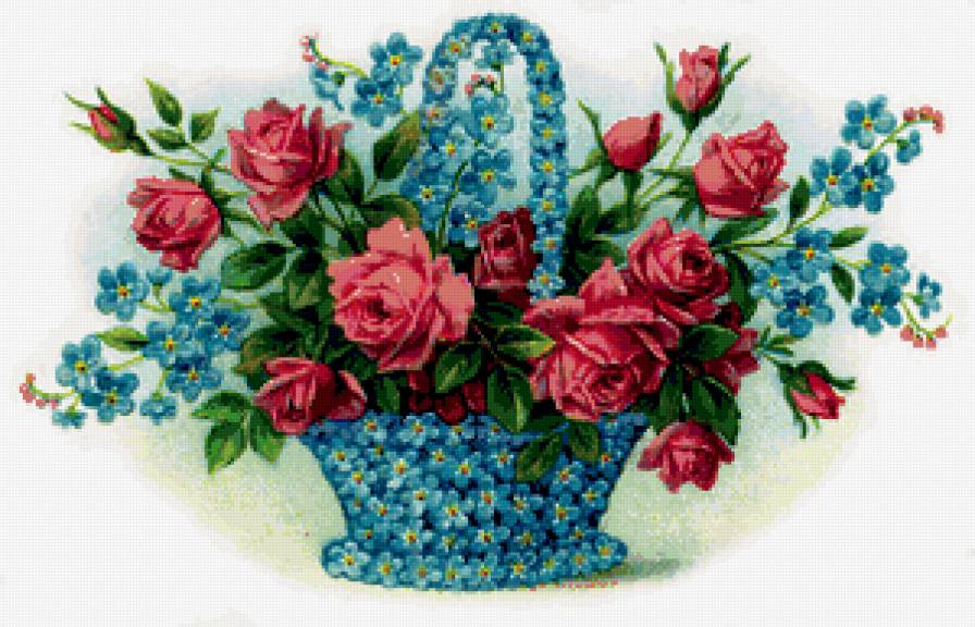 букет цветов - розы, незабудки - предпросмотр