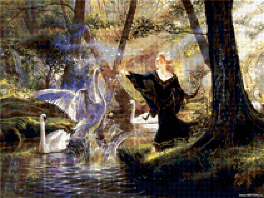 девушка и лебеди - девушки, лебеди - предпросмотр