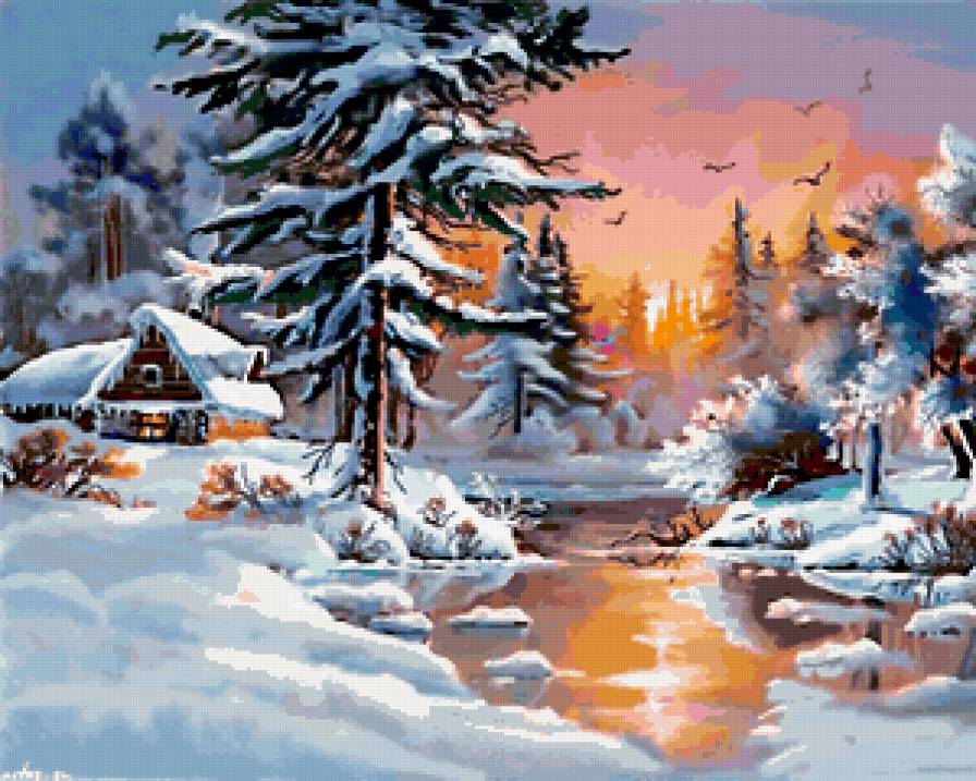 в снегах - снег. сосна, дом, зима - предпросмотр