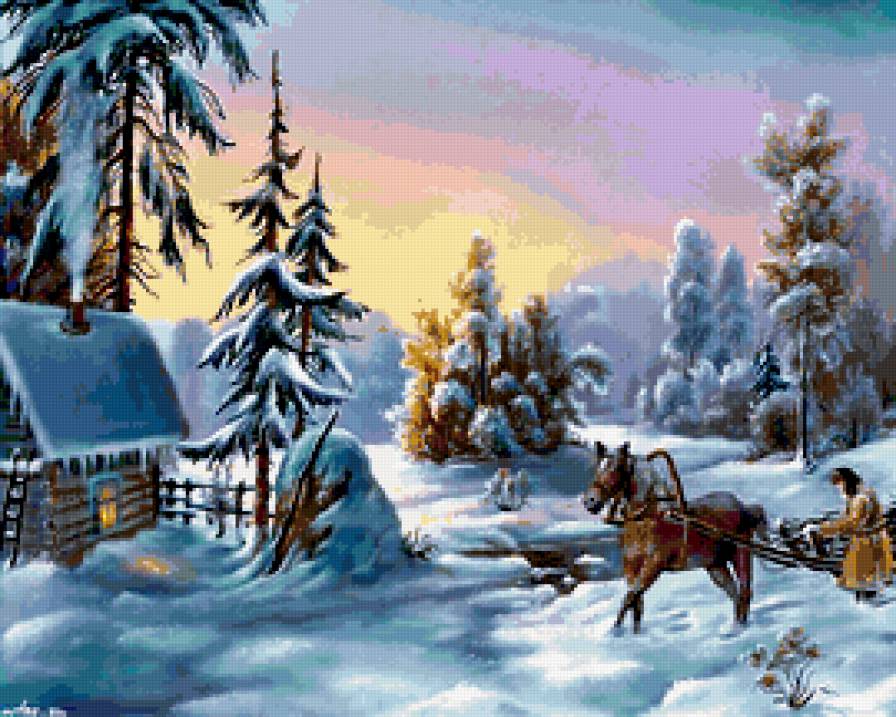 Крестьянин зимой - крестьянин, снег, дом, зима, лошадь - предпросмотр