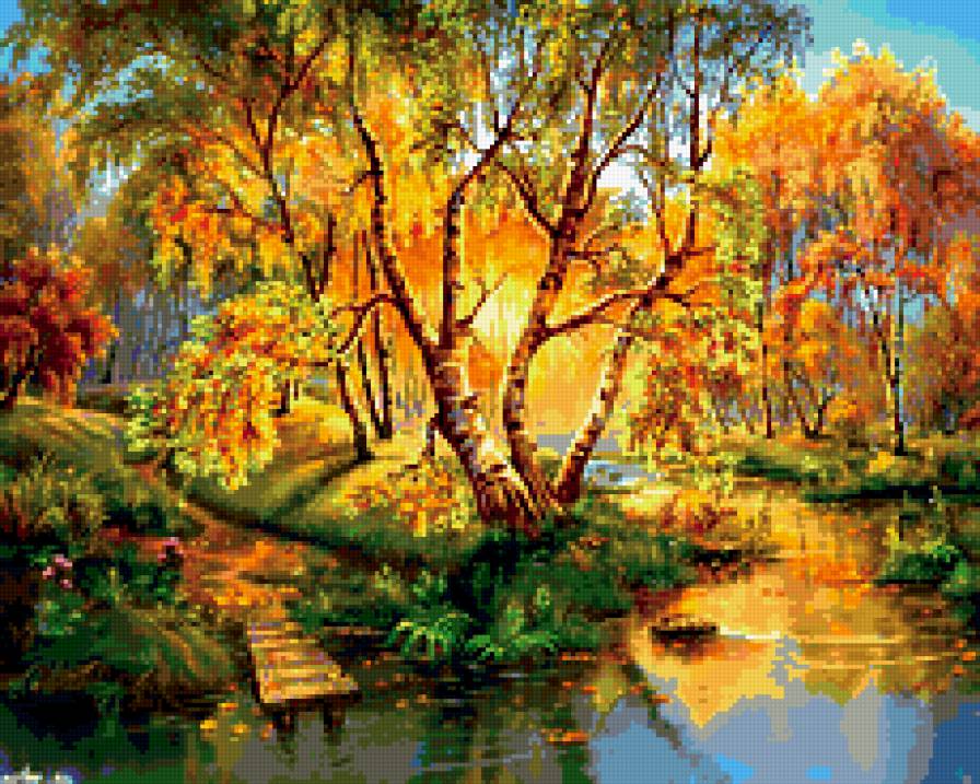 Береза - пруд, береза, осень - предпросмотр