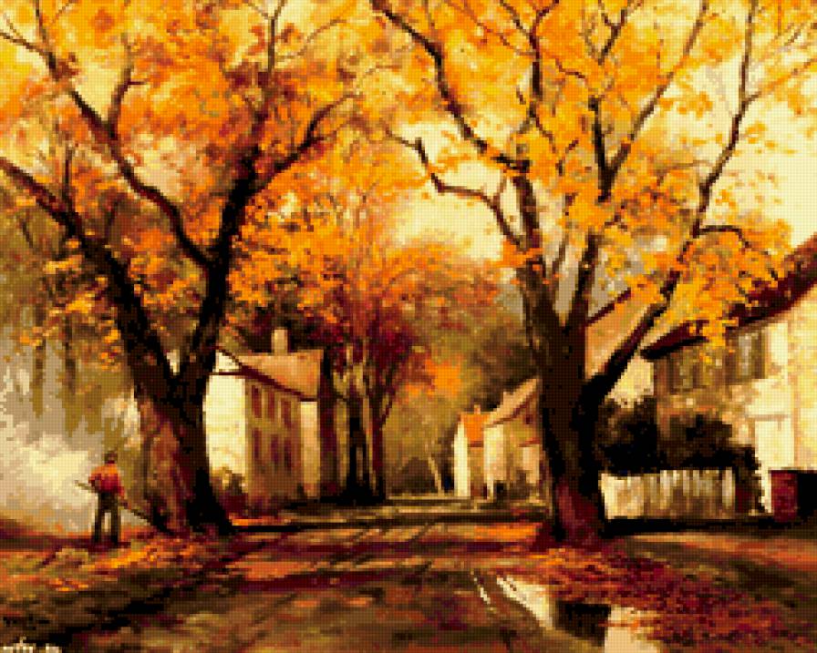 Городок - листья, осень, город, улица - предпросмотр