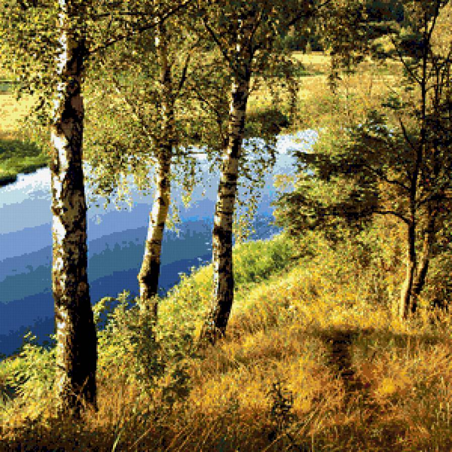 №351308 - природа, березы, деревья, пейзаж, река, лето, берег - предпросмотр