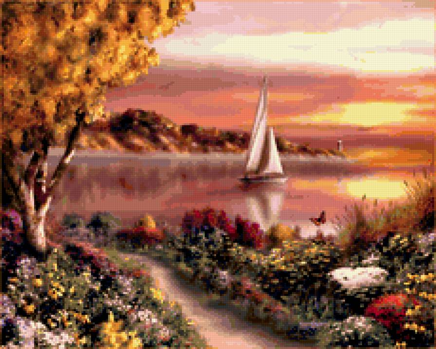 Одинокий парус - озеро, осень, парусник - предпросмотр