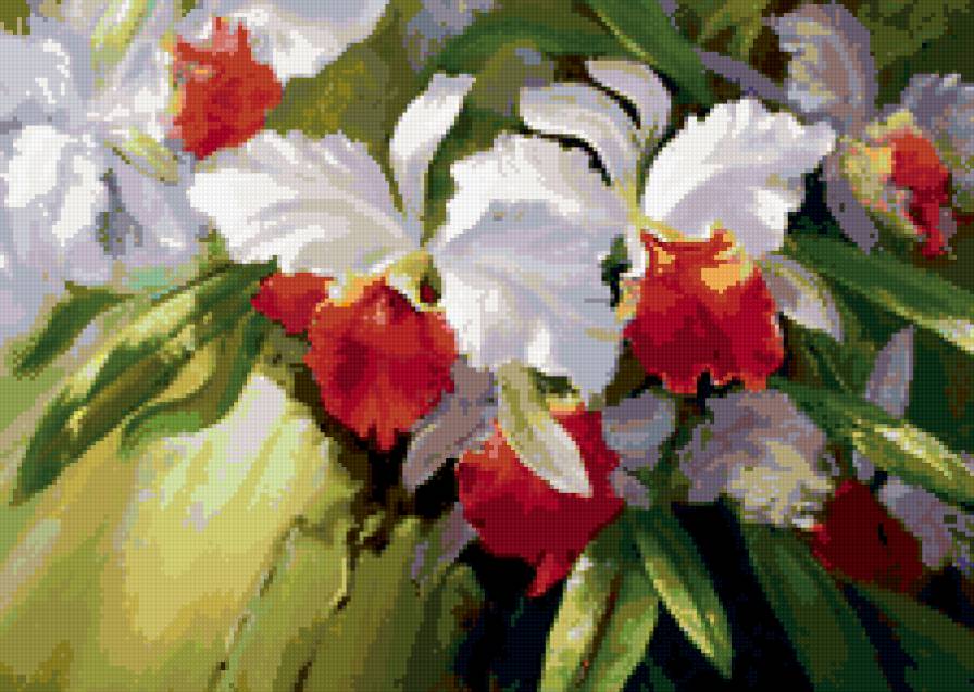 Орхидеи_батик - живопись, цветы, батик, картина, акварель - предпросмотр